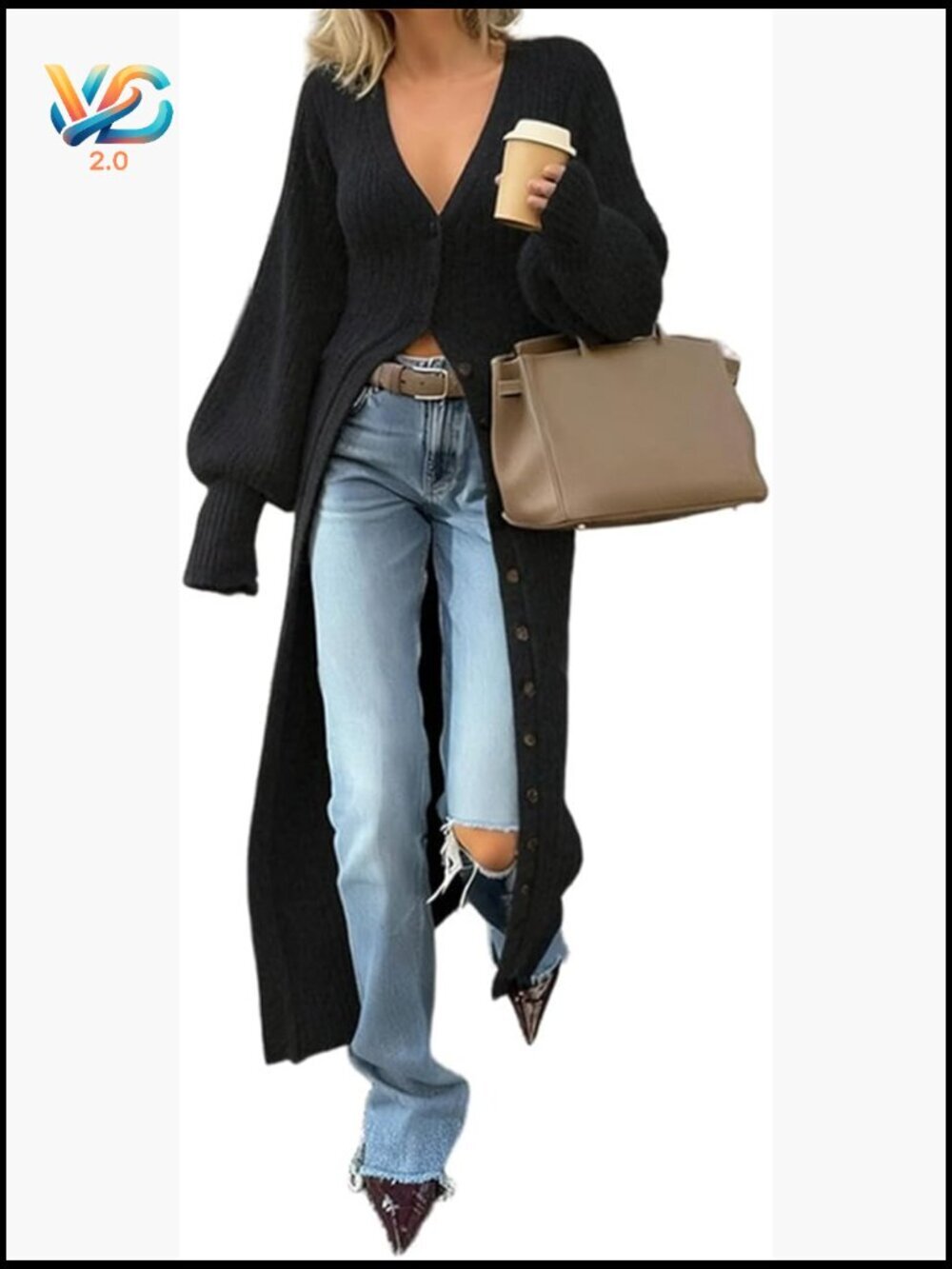Chunky Knit V-Neck Button Down Long Cardigan Sweater Dress Maxi Coat